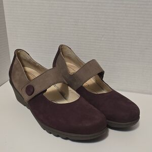 Waldlaufer Luftpolster Burgundy Suede Leather Mary Jane Wedge Shoes Womens 10.5